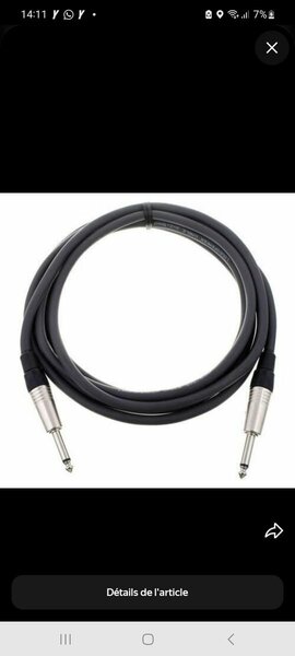 Câble Audio Jack 6.35mm Mâle/Mâle