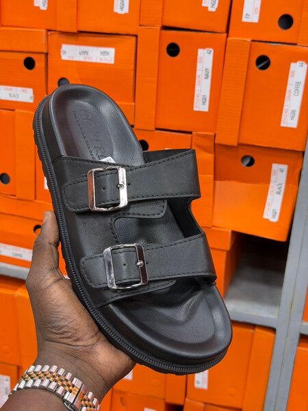 Sandales Plates pour Homme en Cuir Noir