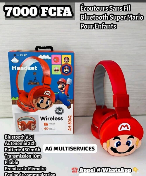 Casque sans fil Mario enfants