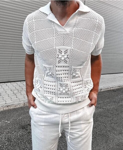 Polo tricoté ajouré homme