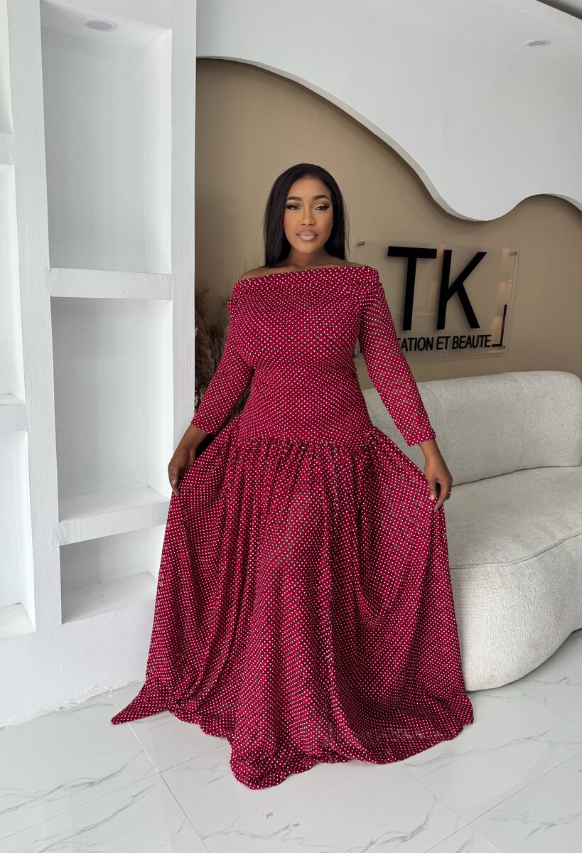 Robe Maxi Élégante Rouge à Pois