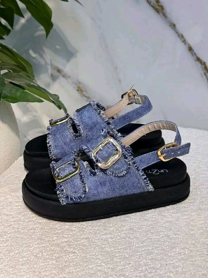 Sandales compensées en denim