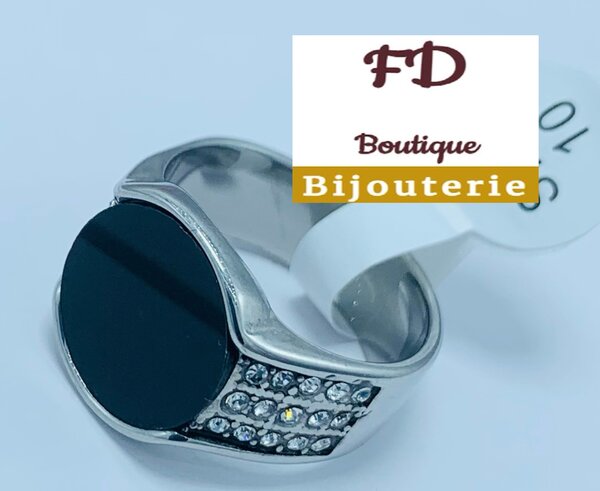 Bague argent pierre noire FD