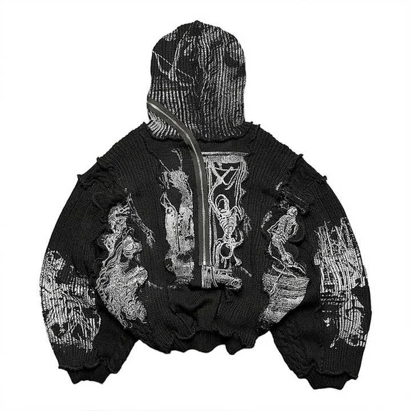 Sweat à capuche noir motif graphique