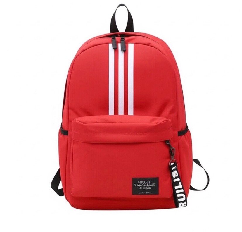 Sac à dos noir et rouge avec 3 bandes blanches