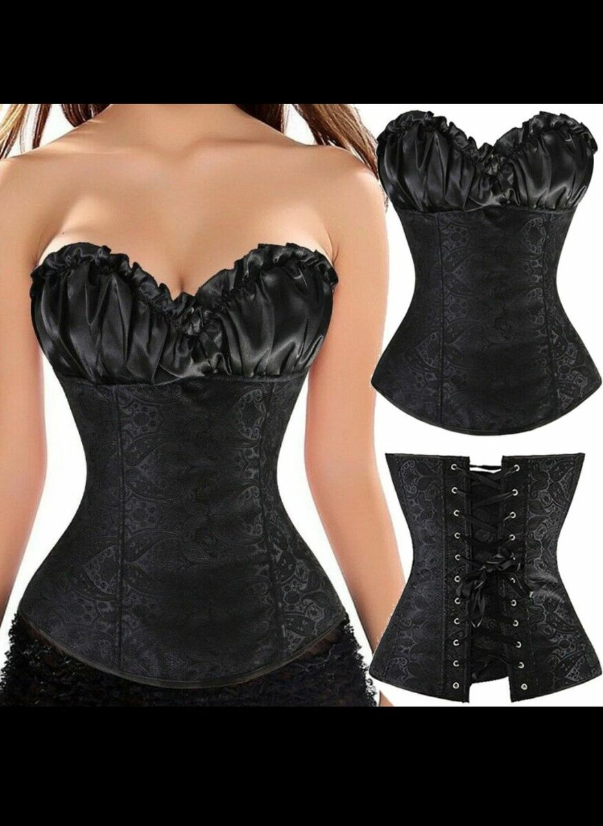 Corset noir en satin avec dentelle