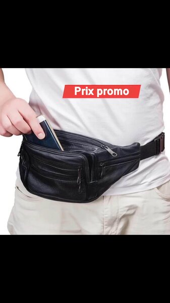 Sac banane en cuir noir