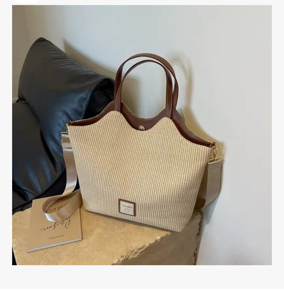 Sac cabas en paille et cuir marron