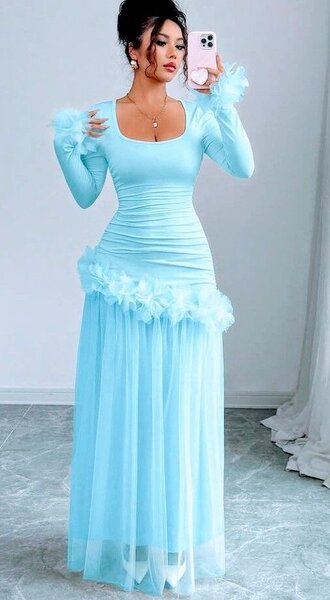 Robe de soirée longue rouge/bleu