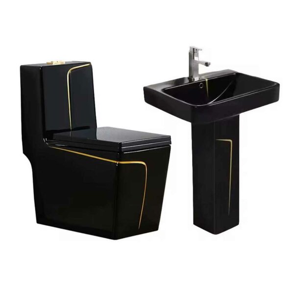 Toilette et Lavabo Noir Luxueux