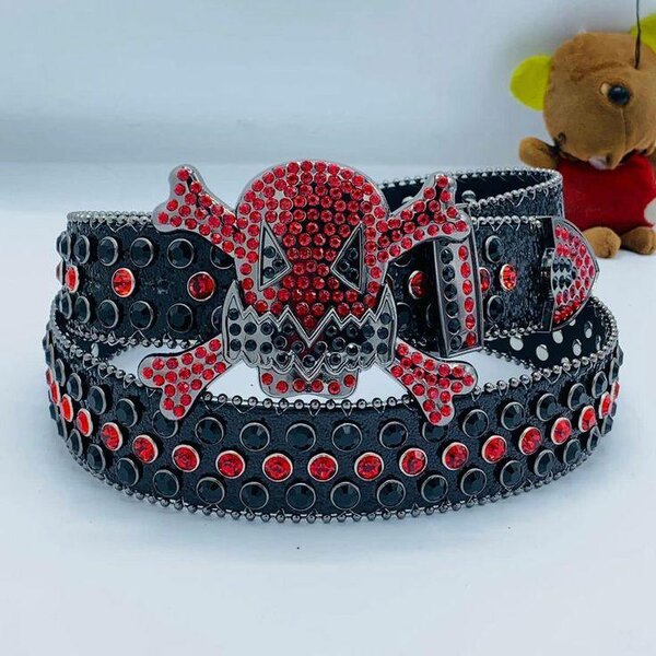 Ceinture femme strass noir et rouge