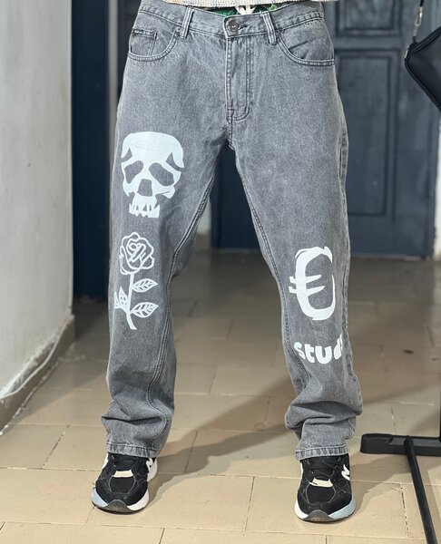 Jean gris imprimé tendance