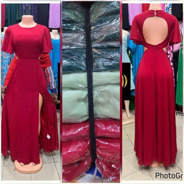 Robe longue fendue dos nu rouge