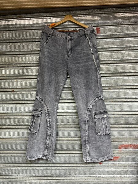 Jean cargo gris clair délavé