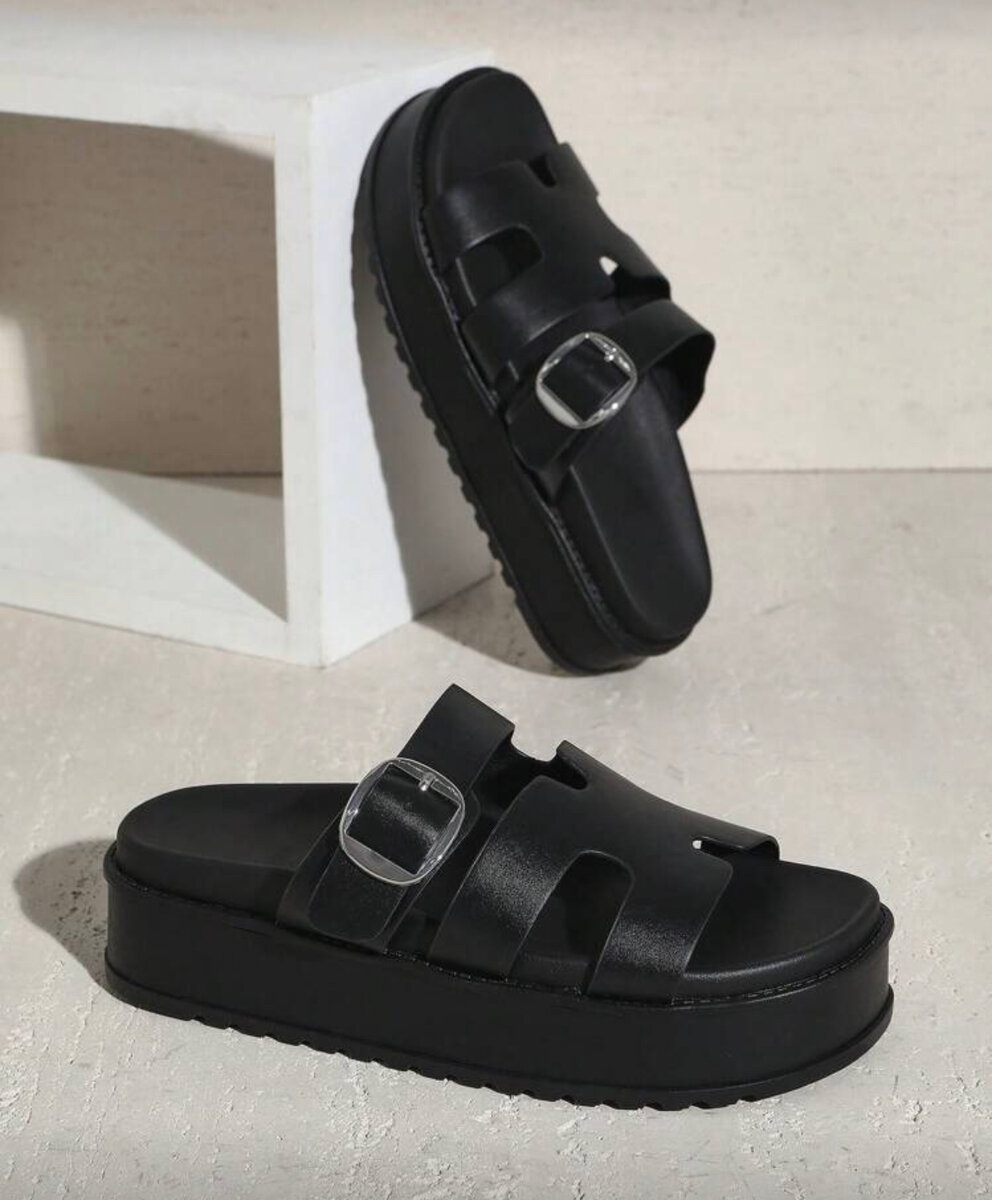 Sandales Compensées Noires Élégantes