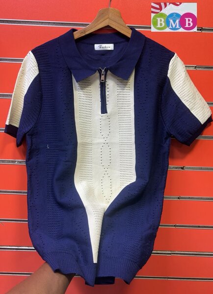 Polo bleu à fermeture éclair