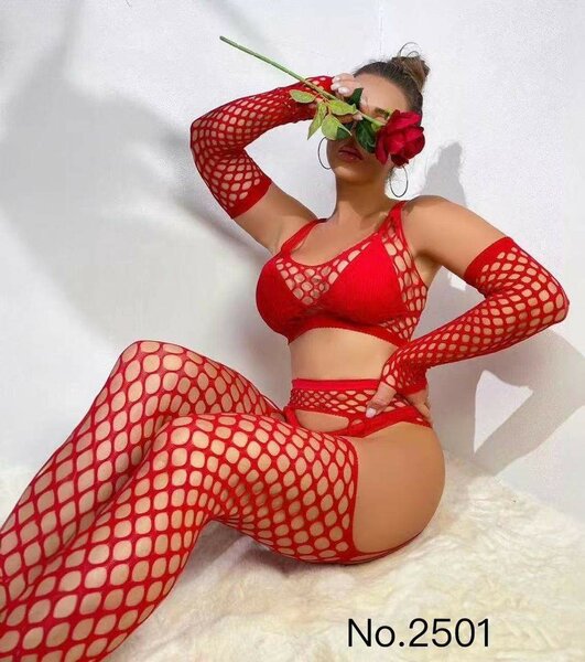 Ensemble lingerie rouge sexy maille