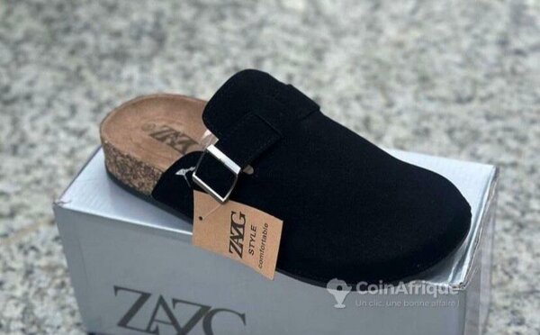 Sandales mules ZAGC pour homme en cuir noir