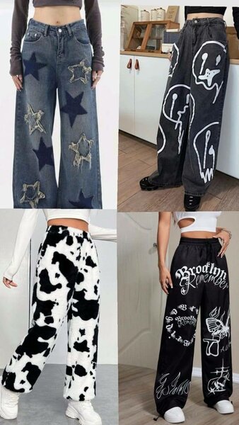 Pantalon large motif étoile et graffiti