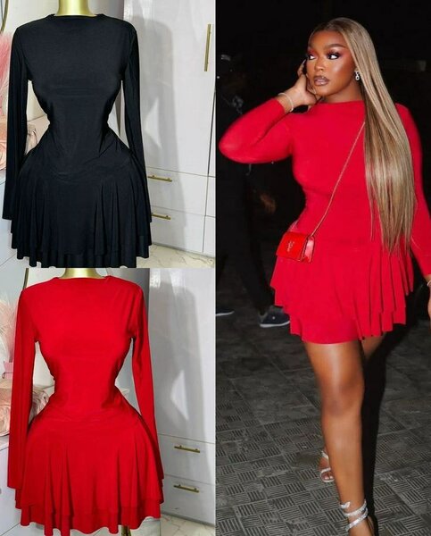 Robe rouge courte manches longues