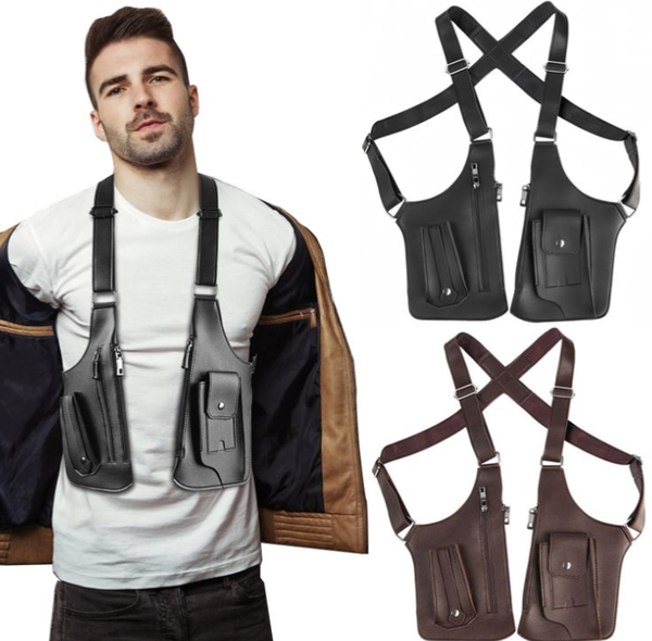 Sac banane double en cuir pour homme