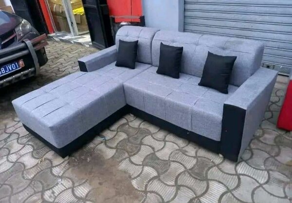 Canapé d'angle convertible en cuir gris