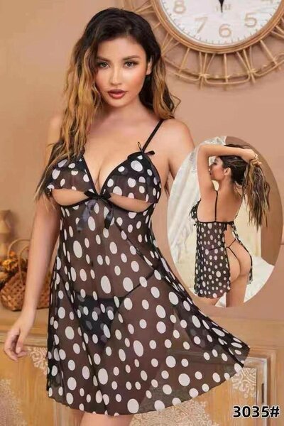 Chemise de nuit transparente en voile à pois