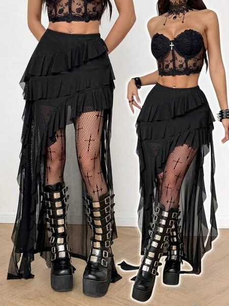 Jupe mi-longue en dentelle pour femmes