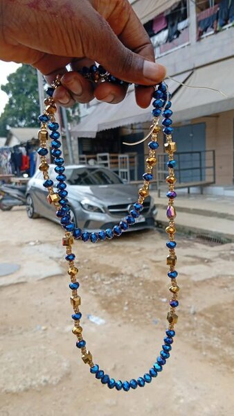 Collier baya bleu et doré