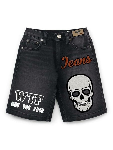 Short en jeans noir avec crâne