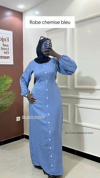 Robe longue chemise bleu