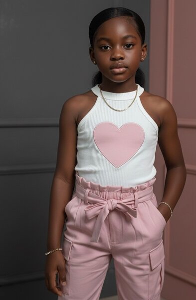 Top blanc avec cœur rose