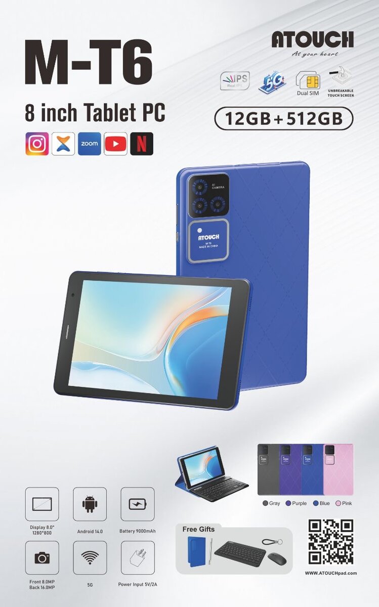 Tablette Android 8" 12GB+512GB