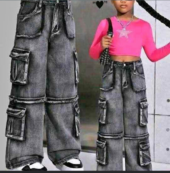 Pantalon cargo denim enfants