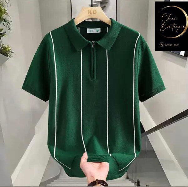 Polo vert à rayures homme
