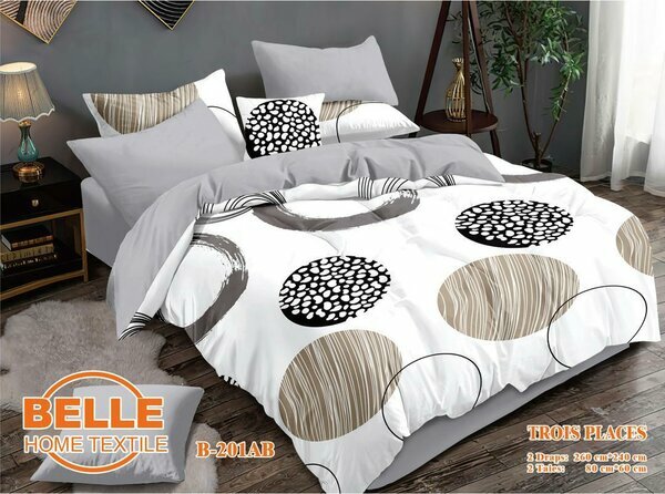 Parure de lit cercles gris noirs 4 pièces