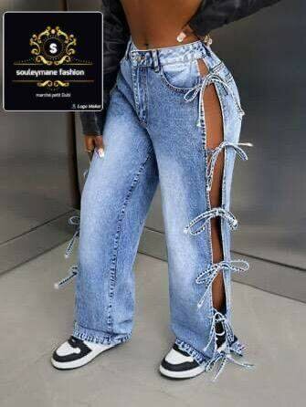 Jean large à découpes