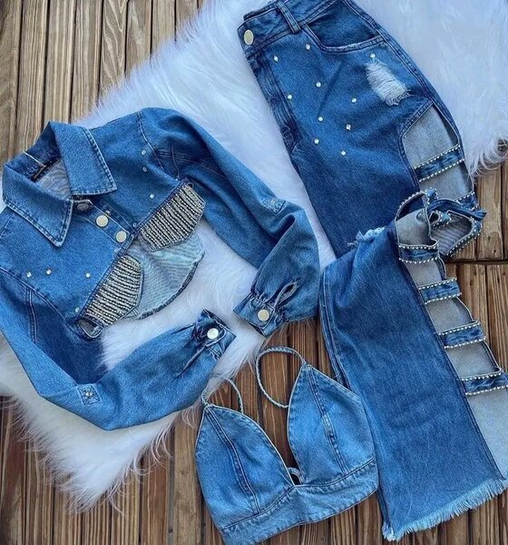 Ensemble denim perlé chic