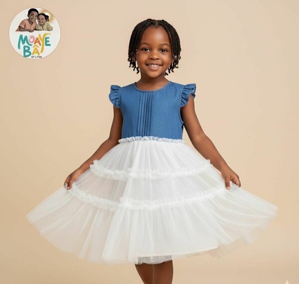 Robe enfant en denim et tulle