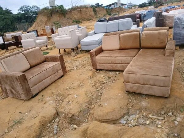 Canapé d'angle en cuir marron