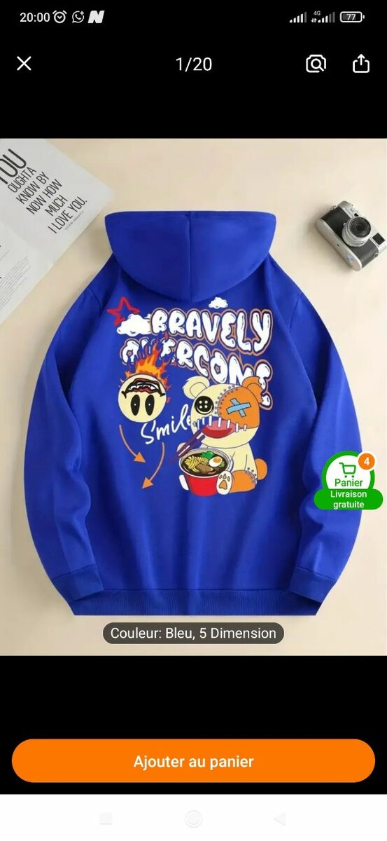 Sweat à capuche fun bleu