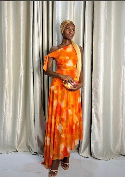 Robe Longue Épaule Nue Orange