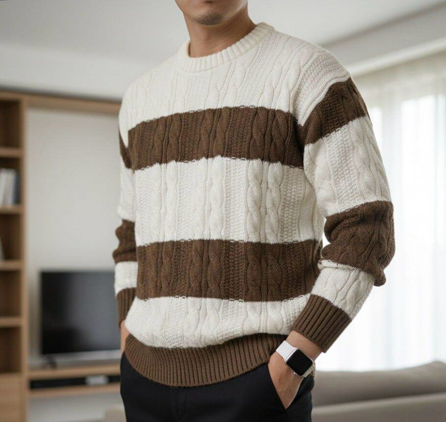 Pull homme en tricot rayé chaud