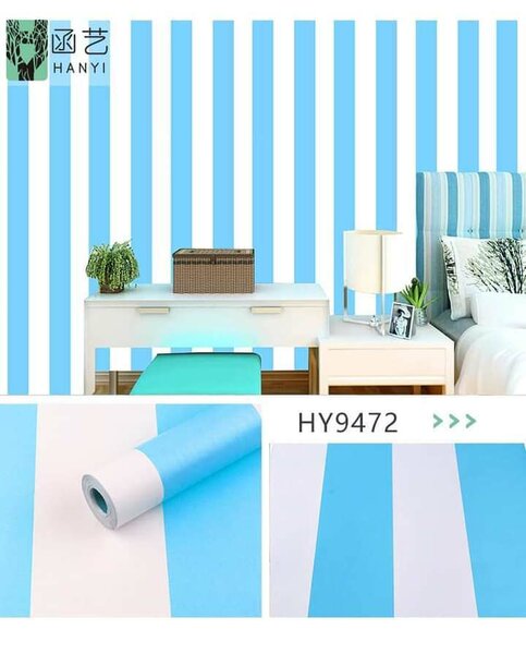 Papier peint rayé bleu