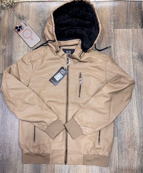 Veste en cuir capuche homme