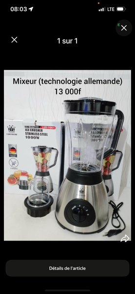 Mixeur Puissant 1000W Acier