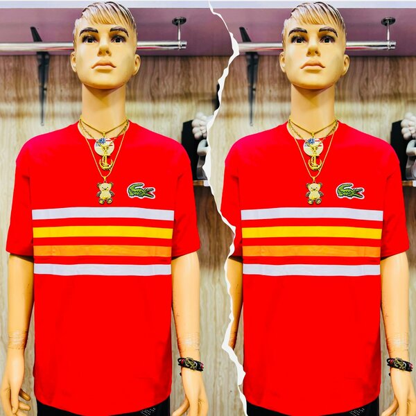 T-shirt Lacoste rouge rayé pour homme