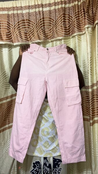 Cargo rose femme taille haute