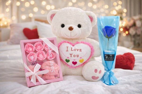 Ours en peluche avec boîte de roses
