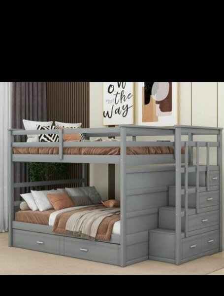 Lit superposé avec rangements gris